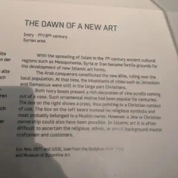 Ivory box with cross design, pointing to a Christian context of use, located at the Pergamon museum.